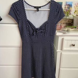 navy blue polka dot mini dress
